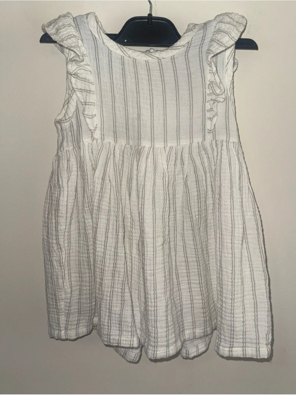 Rachel Zoe Girls' White Striped Ruffled Cotton-Linen Muslin Summer Dress Size 2T